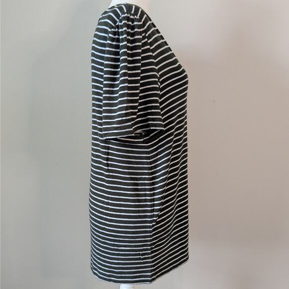 LOFT Green White Striped Knit Top Size Medium Scoop Neck Short Sleeve - Picture 3 of 7